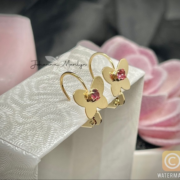 18k Gold Filled CZ Butterfly French Lock Earrings 🦋✨ Aretes de mariposa - Picture 4 of 4